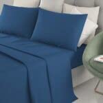il dolce stile della tua casa set completo lenzuola matrimoniali in puro cotone tinta unita (blu)