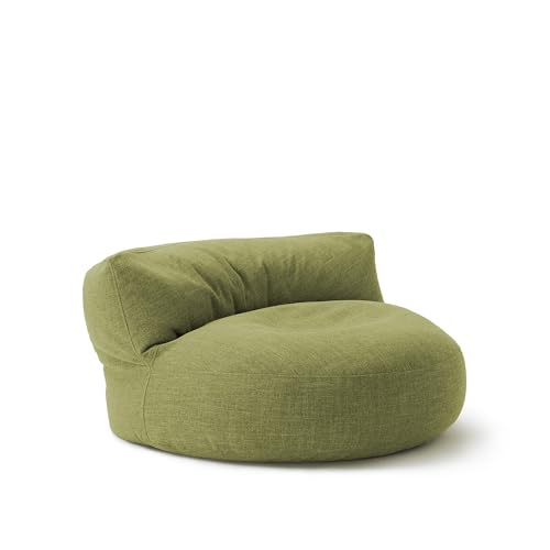 Lumaland Interior Line - Pouf, divano rotondo per interni, imbottitura da 320 l, 90 x 50 cm, effetto lino anche al tatto, colore: lime