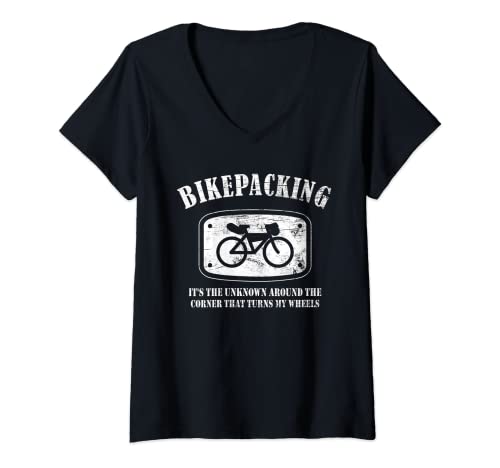 Donna Bikepacking GravelBike Bici Cicloturismo per Bikepacker Maglietta con Collo a V