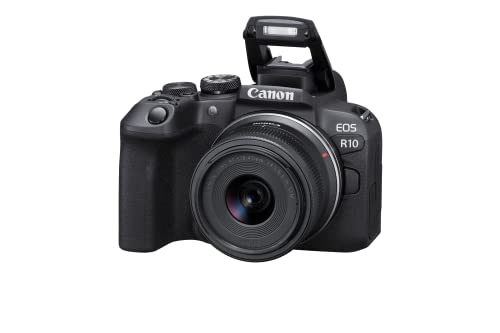 Canon EOS R10 APS-C mirrorless nera + 18-45mm IS STM (24,2 Mp, fino a 23 fps, DIGIC X, video 4K UHD fino 60p, Dual Pixel CMOS Auto Focus II, Display touchscreen orientabile da 7,5 cm, Wi-Fi, BT)