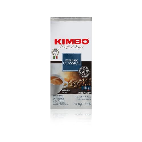 Kimbo Chicchi di Caffè Interi Espresso Classico, Tostatura Media, Busta da 1kg