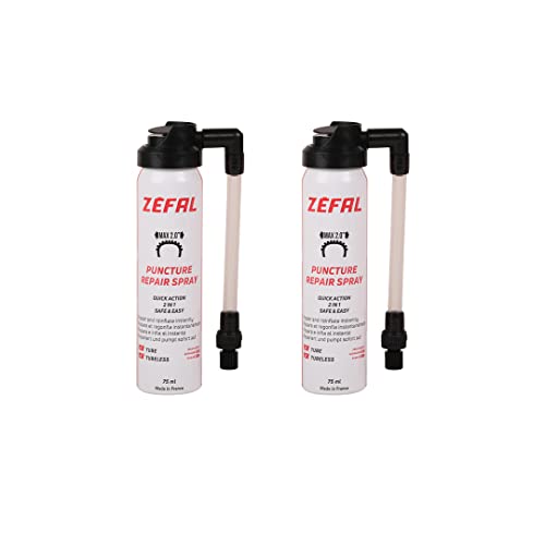 ZEFAL Pack Repair Spray - 2 x Bomboletta Ripara Gomme Bici - Gonfia e Ripara Bici - Schrader, Presta e Dunlop - 2 bottiglie da 75 ml