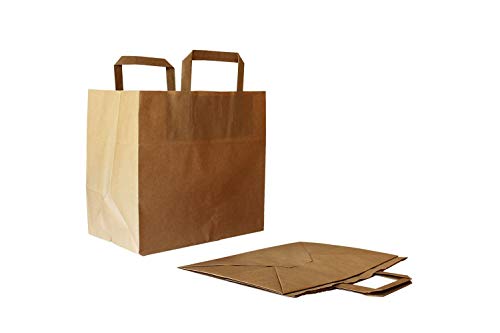 PGV Sacchetti di carta con manico piatto marrone – 26 + 17 x 25 cm (250 pezzi)