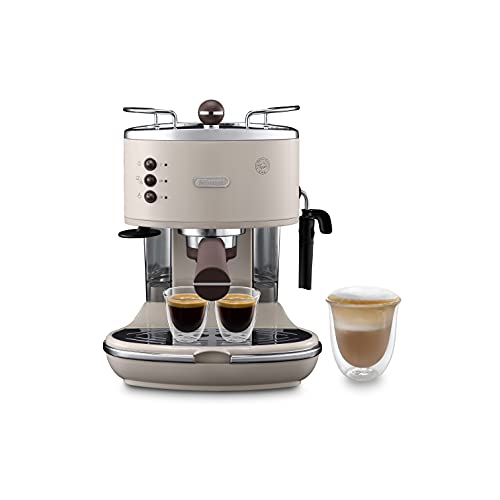 De'Longhi Icona Vintage Ecov311.Bg Macchina da Caffè Espresso Manuale e Cappuccino, Utilizzabile con Caffè in Polvere e Cialde E.S.E., Serbatoio Capacità 1.4L, 1100W, Beige