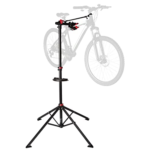 Ultrasport Cavalletto Biciclette, per mountain bike e tutti tipi biciclette a 30 kg, incl. portautensili scomparto magnetico, girevole 360°, sgancio rapido adatto alla vernice, Nero/Rosso