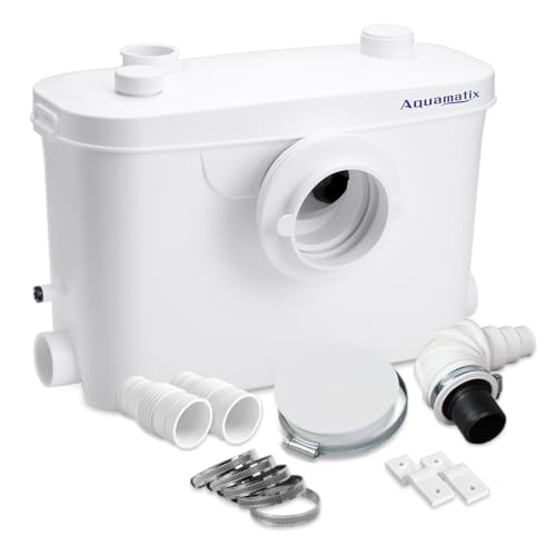 Aquamatix Trituratore Pompa Maceratore 400W Sistema di Sollevamento 100L/min 7m Distanza di pompaggio verticale con 3 ingressi per WC, Lavandino e Vasca da bagno con Filtro a carbone
