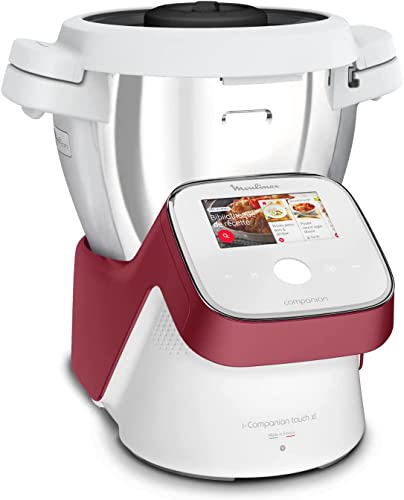 Moulinex HF9345 I-Companion Touch XL Robot da Cucina Multifunzione,1550 W, 3L, da 30 a 150 °C,14 Programmi Automatici, 5 Accessori Dedicati, Ricettari Personali Tramite l’App,Touchscreen, Rosso/Bianco
