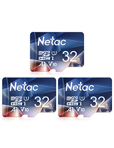 Netac 32G Scheda Micro SD Set da 3, Scheda di Memoria A1, U1, C10, V10, FHD, 600X, UHS-I Velocità fino a 90/10 MB/sec(R/W) Micro SD Card per Telefono, Videocamera, Switch, Gopro, Tablet