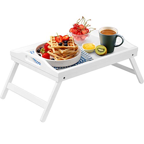 Vassoio da letto Gambe pieghevoli da tavolo con manici Vassoio per alimenti per la colazione per divano Mangiare, disegnare, vassoi Vassoio per snack da scrivania in bambù
