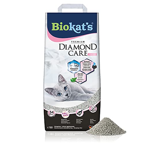 Biokat's Diamond Care Fresh profumata, Lettiera per gatti a grana fine con carbone attivo e aloe vera, 1 Sacco, 1 x 10 L