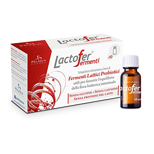 Paladin Pharma Lactofer Integratore Ferment Lattici Probiotici Senza Zucchero - 10 Flaconcini Da 10 Ml, color Rosso, 10