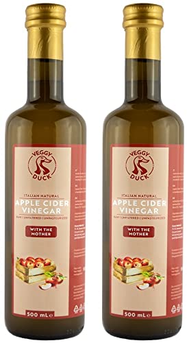 Veggy Duck - Aceto di Mele Italiane con Madre - 2 Bottiglie da 500ml - Non Filtrato | Non Pastorizzato | Vegan Friendly