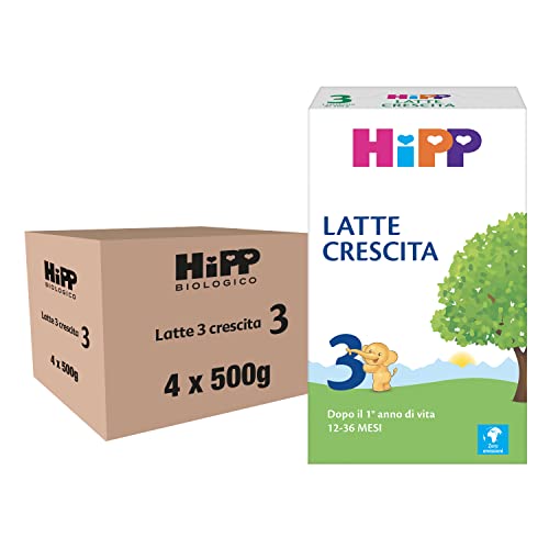 HiPP - Latte 3 Crescita, Latte in Polvere, Indicato per Bambini Dopo il 1° Anno d'Età, 4 Confezioni da 500 gr