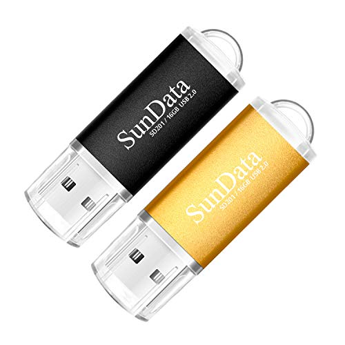 SunData 2 Pezzi 16GB Chiavetta USB Pen Drive 16GB Metallo USB2.0 Unità Memoria Flash Thumb Drive per Archiviazione Dati con Luce LED (2 colori: Nero Oro)