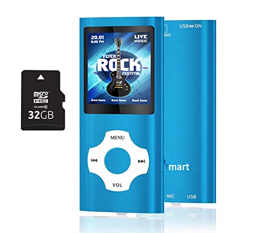 32GB Lettore MP3, Tabmart Metal Hi-Fi Capacità Di Musicale Portatile Lettore MP4 Ad Alta Risoluzione Con 1,8 Pollici Schermo MP3 Lettore Multifunzione 18 Ore Di Riproduzione Continua, Blu