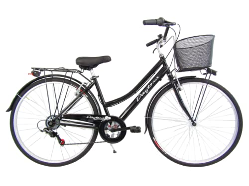 bicicletta da donna bici da passeggio city bike 28'' trekking cambio 6 velocita' con cesto anteriore (nero)