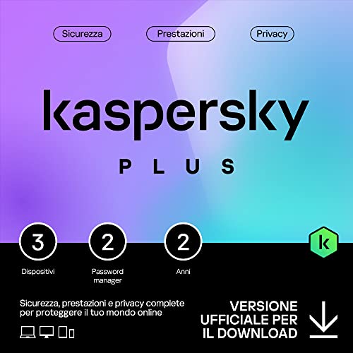 Kaspersky Plus Internet Security 2023| 3 dispositivi | 2 anni | Con Anti-Phishing e Firewall | VPN illimitata | Password Manager | Protezione banking online | PC/Mac/mobili | Attivazione e-mail