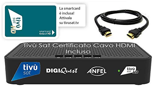 Ricevitore HD Tivù sat Decoder digitale satellitare ad Alta Definizione HD Tivùsat Certificato, Tessera Tivusat HD inclusa, Uscite HDMI e SCART, anche per camper e barche, Cavo HDMI in DOTAZIONE
