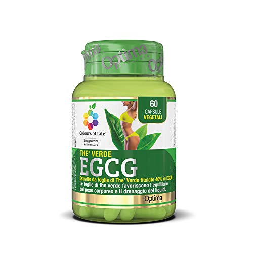 Colours of Life Thè Verde EGCG - Integratore di Thè Verde - per l'Equilibrio del Peso Corporeo e il Drenaggio dei Liquidi - Senza Glutine e Vegano, 60 Capsule Vegetali