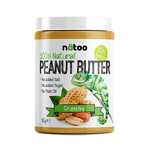 NATOO Burro d'arachidi Crunchy 100% Naturale - 1kg - Peanut Butter Crunchy - 100% arachidi tostate di alta qualità - senza zuccheri aggiunti