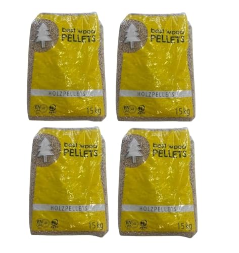 Sacchetti di Pellet 100% Abete ecologici per stufa - 4 confezioni da 15kg combustibile sostenibile e ad alte prestazioni per riscaldamento domestico | Certificato EnPlus-A1 (60 kg)