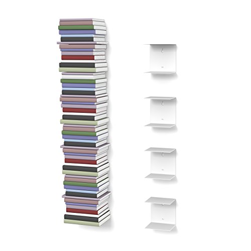 home3000 4 Mensole libreria, Invisibili, Colore: Bianco, con 8 Scomparti, Altezza:Fino a 200 cm, per Mettere i Libri in pila, per Libri con profondità Fino a 22 cm