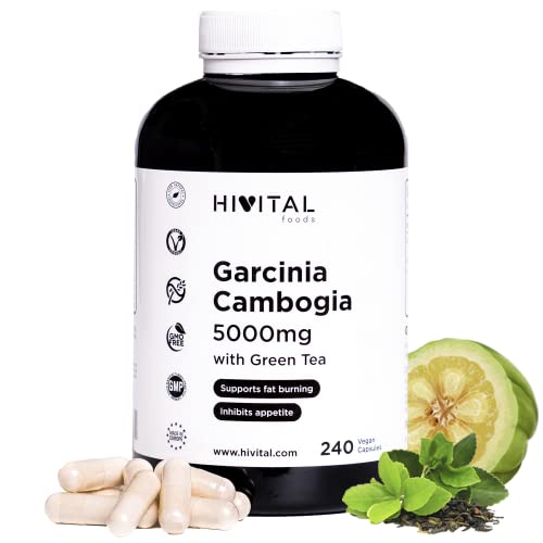 Garcinia Cambogia 5000 mg. 240 capsule vegane per 4 mesi. Garcinia Cambogia Naturale 60% HCA con Tè Verde Naturale. Potente brucia grassi Naturale che inibisce l'appetito e aiuta a perdere peso.