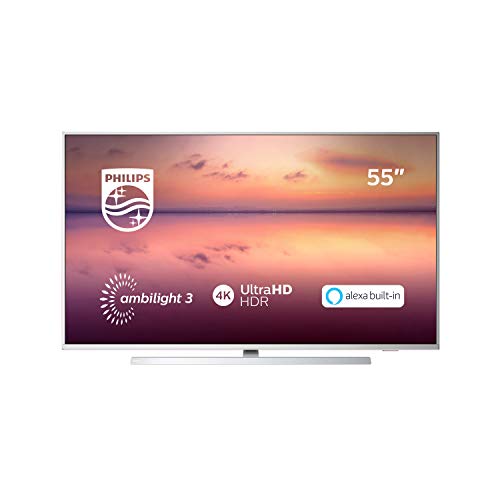 Philips TV Ambilight 55PUS6814/12 55' 4K UHD TV LED Pixel Precise Ultra HD, HDR10+, Dolby Vision∙Atmos, Smart TV, Alexa Integrata, Modello 2019/2020, Argento