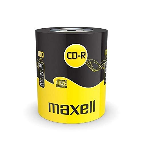 Maxell CD-R 80 Disco vuoto registrabile, 700MB, Velocità di scrittura 52x, Confezione da 100 pezzi