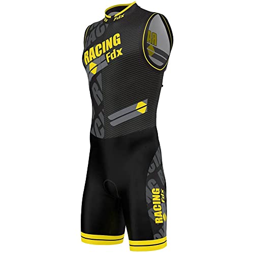 FDX Uomo Triathlon Tri Suit Imbottito Compressione Corsa Nuoto Sublimazione Ciclismo Skinsuit (Giallo, M)