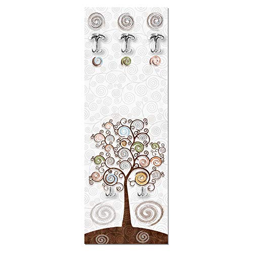 Lupia Appendiabiti da parete Albero della vita 46x125 cm Tree White a pannello con stampa, guardaroba, attaccapanni muro con 5 ganci