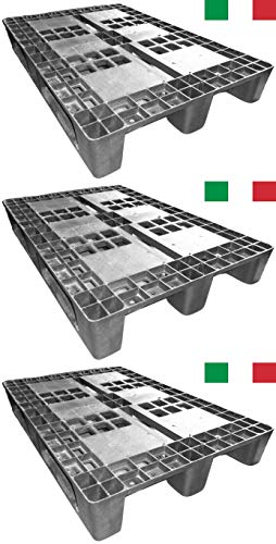 CENNI 12003 Set 3 Bancali Pallet in Plastica 1200 x 800 con 3 Traverse, Made in Italy
