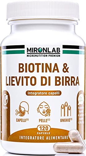 Lievito di Birra | Alto Dosaggio Testato - 1640mg | Arricchito di Biotina Vitamine e Minerali | Integratore crescita capelli - Bellezza pelle e unghie | 120 Capsule - 1 mese | MIRONLAB