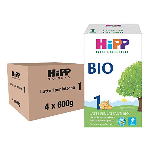 HiPP - Latte 1 per Lattanti Bio per Neonati in Polvere, dalla Nascita Fino al 6° Mese, 4 Confezioni da 600 gr