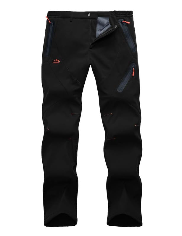 Pantaloni Trekking Sci Uomo Invernali Pantaloni da Lavoro Termici Impermeabile Pantaloni Neve Softshell Montagna Escursionismo Caldo All'aperto-Black-XL