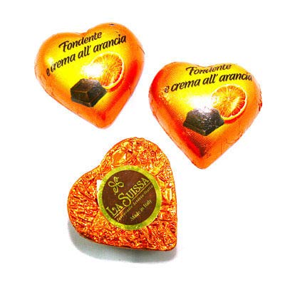Cioccolatini Cuori Arancioni Gianduia La Suissa Kg 1 - Praline di Cioccolato Fondente Ripiene di Morbida Crema al gusto Arancia - Senza Glutine