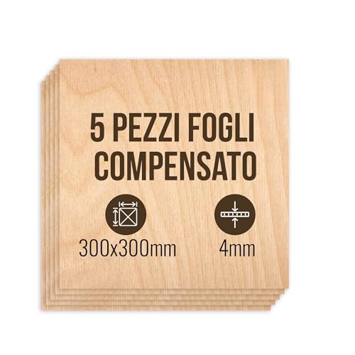 ARMLAZER COMPENSATO 300 x 300 х 4, 5 Pezzi, Pannelli di Legno, Pirografia, Tavola Modello Casa, Fai Da Te Fatto a Mano