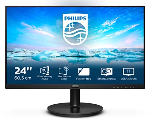 Philips 241V8LA- Monitor FHD da 24 pollici, AdaptiveSync (1920 x 1080, 75 Hz, VGA, HDMI, colore: Nero