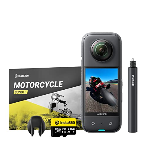 Insta360 X3 Kit Moto - Action Cam 360 impermeabile con sensore da 1/2', foto 360 da 72MP, video 360 5.7K, stabilizzazione, touch screen 2,29', vibrazione, editing IA, live streaming, webcam