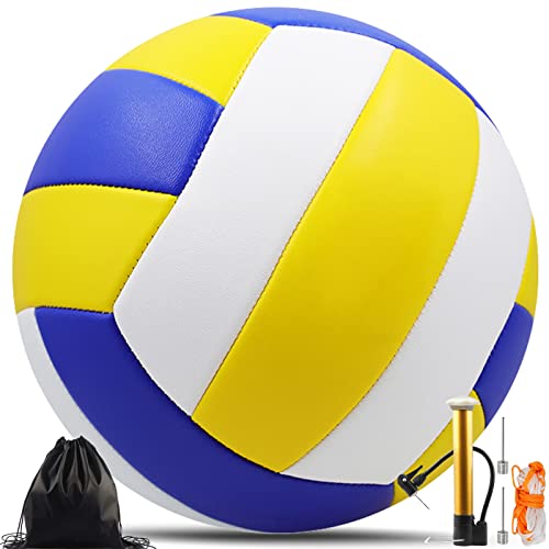 Bibykivn Palla da Pallavolo,Pallone Beach Volley,Soft Touch Volleyball per Interni ed Esterni,Pallavolo per Spiaggia Palestra Addestramento,Articolo Con Zaino e Borsa a Rete Con Pompa,Taglia 5 (A)