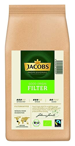 Jacobs Professional Good Origin - Caffè con filtro, 1 kg di caffè macinato, commercio equo e solidale e certificato biologico, intensità 3/5