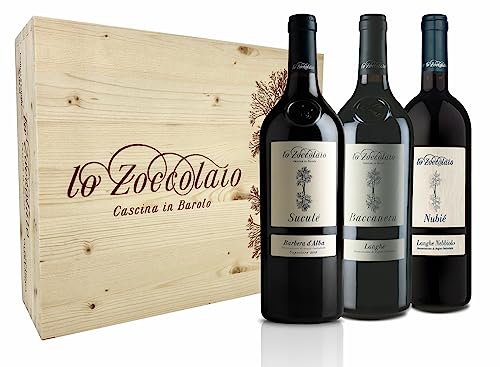 Lo Zoccolaio - Vino Rosso - Barbera D'Alba + Langhe Rosso + Langhe Nebbiolo Cassetta legno - Cesto Regalo Natale - 3 x 750 ml