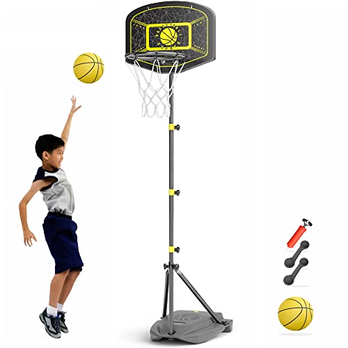 Canestro da Basket per Bambini, Set da Basket Portatile Regolabile da 110-190 CM, Giocattoli da Esterno e da Interno per Bambini