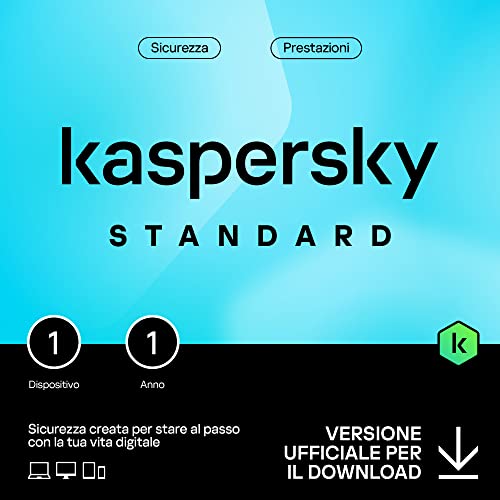 Kaspersky Standard Anti-Virus 2023 | 1 dispositivo | 1 anno | Sicurezza avanzata | Protezione delle operazioni bancarie online | Ottimizzazione delle prestazioni | PC/Mac/mobili | Attivazione e-mail