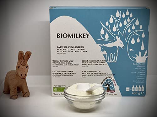 BIOMILKEY - 400 g - Latte di Asina Biologico in polvere - uso alimentare, da bere ricostituito, caldo o fresco (DONKEY MILK POWDER - shipping in Europa )