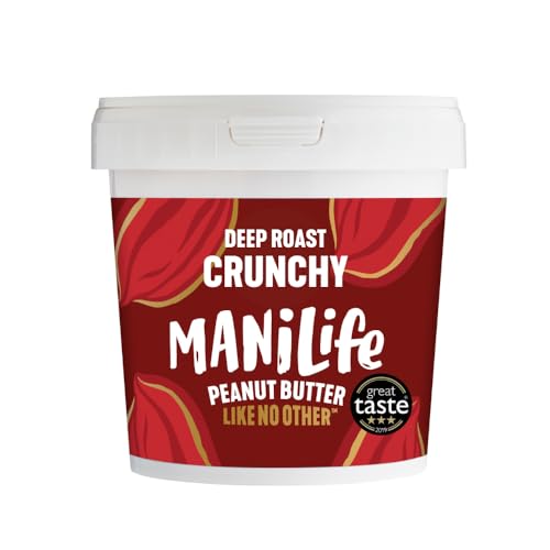 ManiLife Burro di Arachidi – Peanut Butter - Completamente Naturale, Monorigine, Senza Zuccheri Aggiunti e Senza Olio di Palma – ‘Deep Roast’ Croccante (1 x 900g)