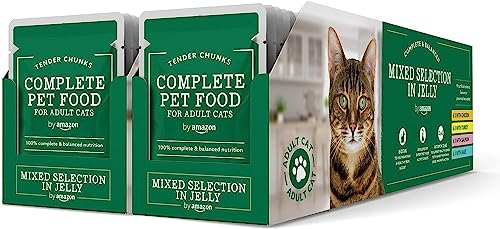 by Amazon Alimento completo per gatti adulti, Selezione mista in gelatina, 4.8 kg, 48 Confezioni da 100g (Precedentemente Marchio - Lifelong)