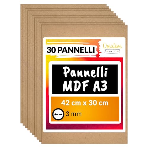 Creative Deco 30 x A3 MDF Pannello in Legno Fogli | 420 x 300 x 3 mm | Perfetto per Taglio Laser. CNC Router. Modellare. Traforato