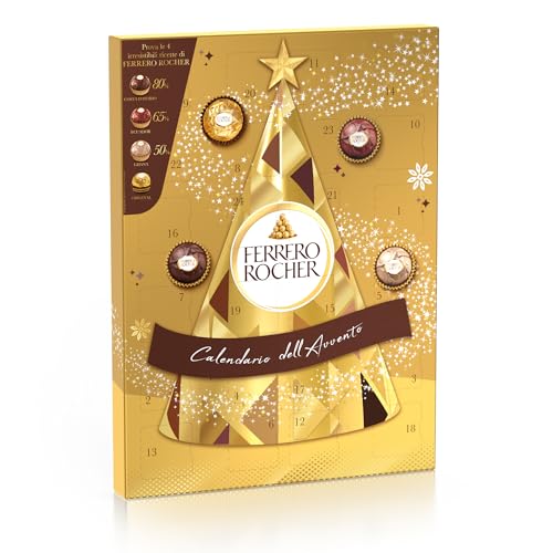 Ferrero Rocher, Calendario Avvento 2023, 24 Specialità Assortite, Ferrero Rocher Original e Tre Ricette al Cioccolato Fondente, Idea Regalo Natale, Confezione da 300 gr