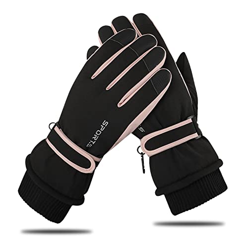 Andiker Guanti da Sci Invernali Donna, Touchscreen Impermeabili Guanti da Snowboard Antivento Termici per lo Sci Corsa e Ciclismo(nero rosa)